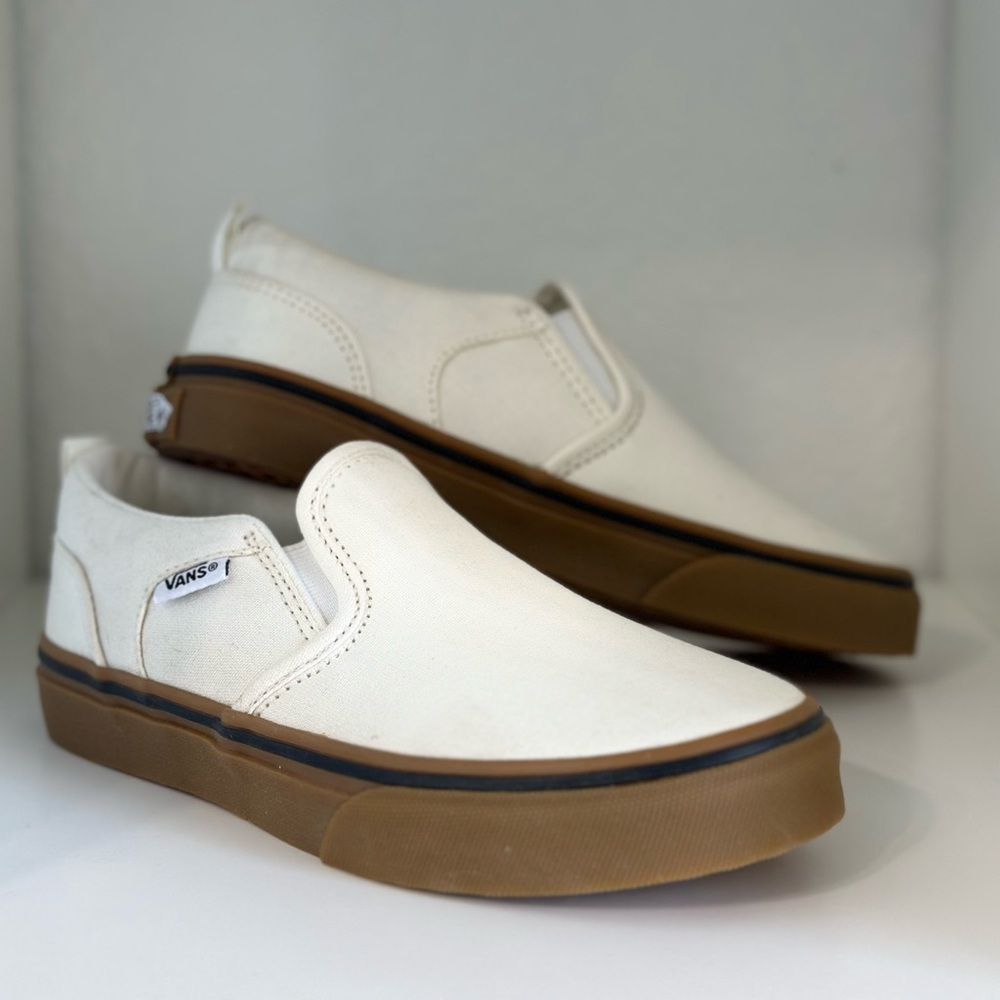 Kid’s Vans Cream Slip-On Sneakers